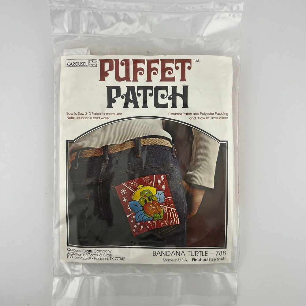 Vintage Puffet Patch Bandana Turtle 3D Sewing Patch Kit Sealed USA